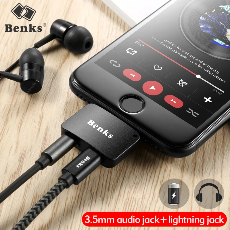 Benks For iPhone X 7 8 Plus 2 in 1 Audio Charging Adapter iOS 11 3.5mm Headphone Jack AUX Charger Connector Converter | Мобильные