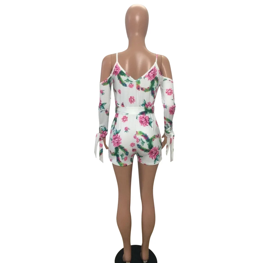 

Sexy Fashion Print Slash Neck Full Sleeves Bandage Playsuits