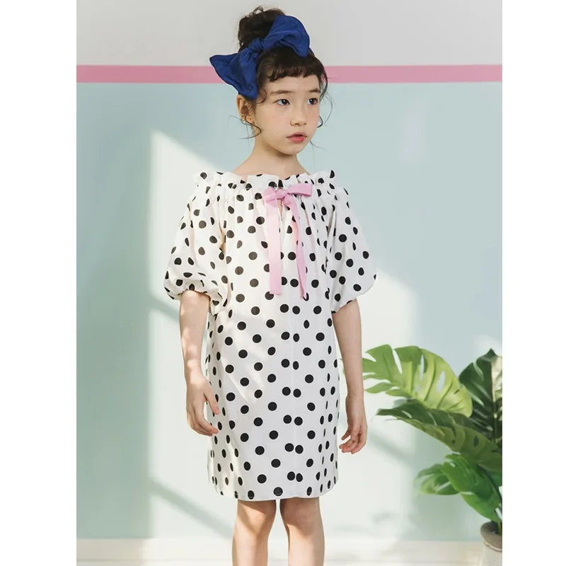 lantern sleeve dot loose kids party dress for girls cotton bow baby dresses clothing summer 2018 princess clothes | Детская одежда и
