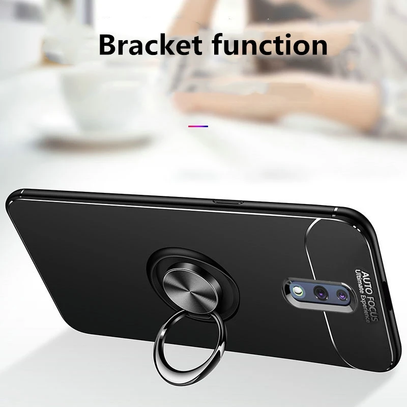 Для OPPO Realme X Чехол подставка с магнитным кольцом силиконовая Мягкая задняя крышка