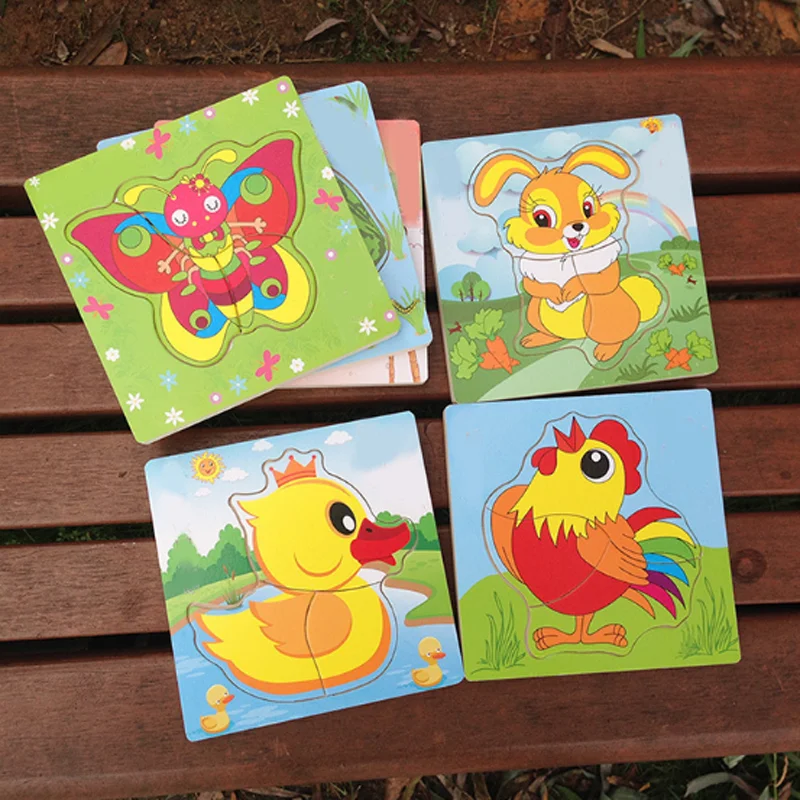 Дети мультфильм Животные рост многослойная деревянная доска головоломка дети