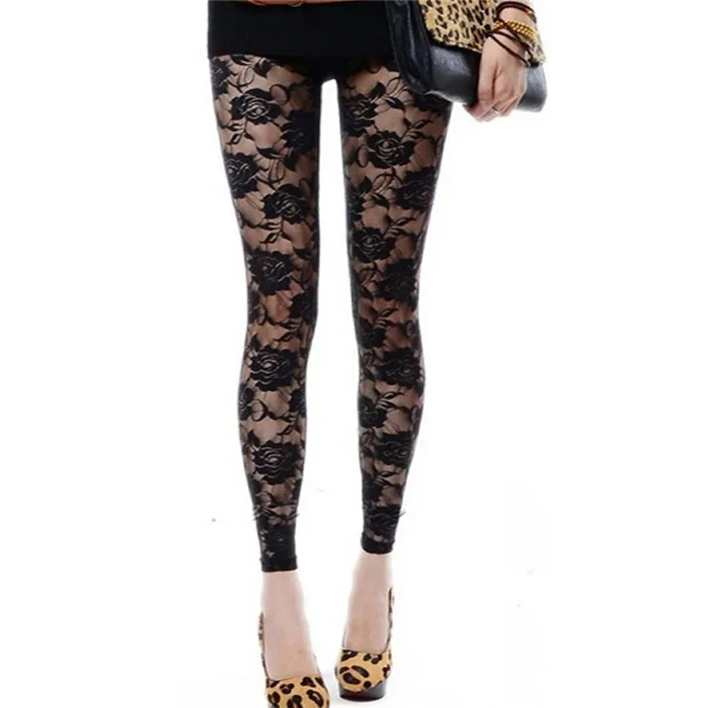 Сексуальные женские эластичные обтягивающие узкие брюки черные белые кружевные