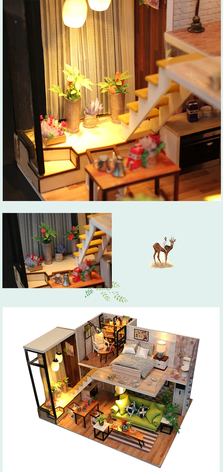 Сборный DIY игрушечный деревянный дом, деревянный миниатюрный кукольный домик, миниатюрные кукольные домики, игрушки с мебели, светодиодный светильник, подарок на день рождения
