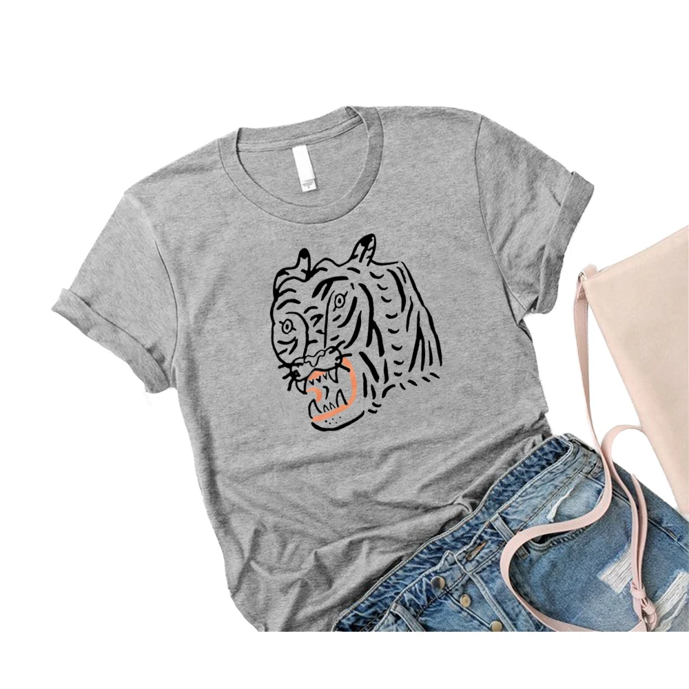 2019 новая футболка Женская мода с принтом тигра Свободная лето короткий рукав o