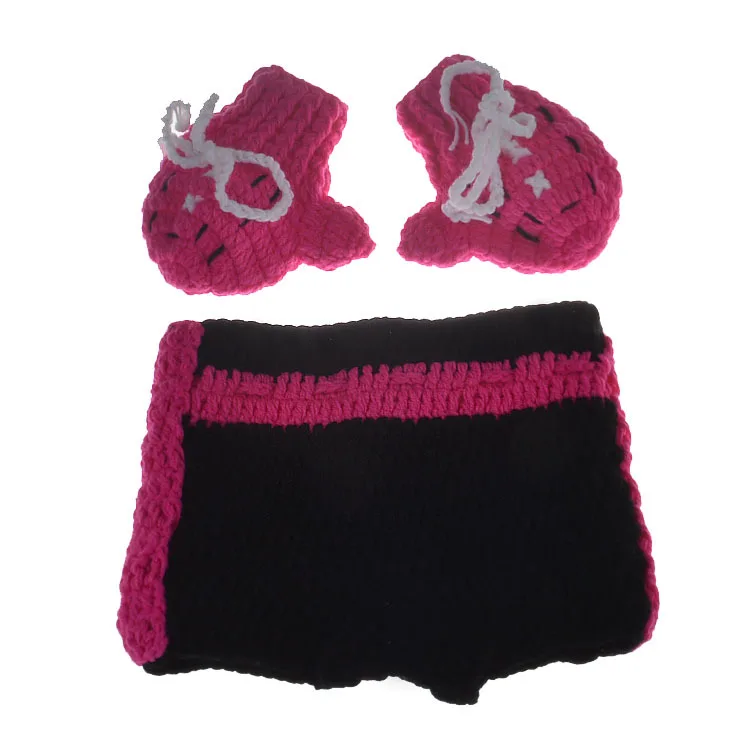 Newborn Baby Photo Photography Prop Costume Hat boys Girl Crochet Knit Clothes boxer Boxing gloves + pants Set for Infant | Детская