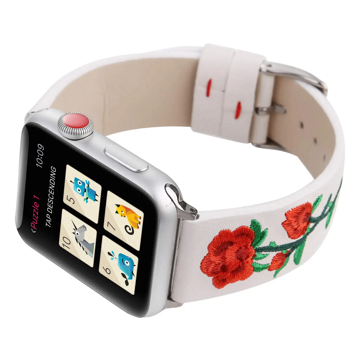 Браслет с красной розой для Apple Watch ремешок из натуральной кожи серии 1/2/3 iWatch