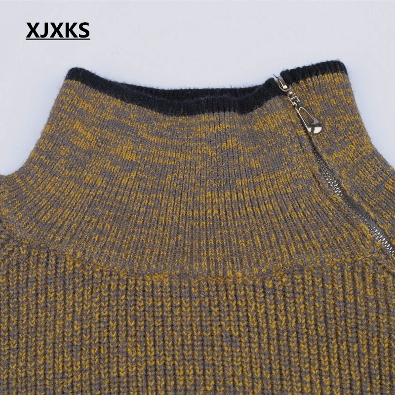 XJXKS irregular hem comfortable zipper women turtleneck sweater high elasticity 2019 new fashion pullover | Женская одежда