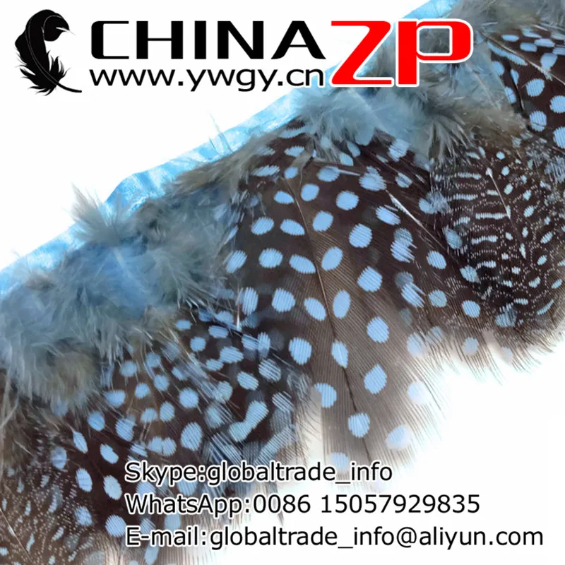 

Made in CHINAZP Factory 10yards/lot Cheap Bulk Unique Dyed Baby Blue Guinea Polka Dot Hen Plumage Feather Trim