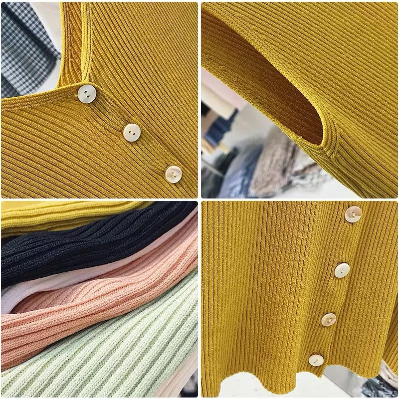 Fashion Button Knit Vest Women Top Camisole Female Solid Elastic knited Slim Sleeveless Tops Femme Summer Casual Camis New
