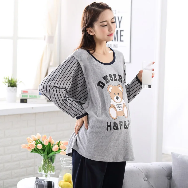 Плюс большой размер XXL хлопок Материнство пижамы для беременных женщин кормление