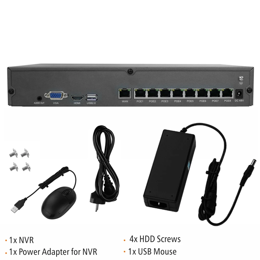 SVNVR 8CH 5MP/4MP H.265 POE NVR Поддержка жесткого диска 1x10 ТБ с выходом HDMI и VGA бесплатное