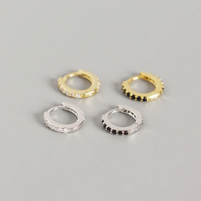Черные серьги кольца с фианитом WTLTC Clean для женщин серебряные Huggie простые
