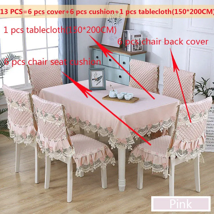 Pink13pcs150x200cm Пасторальная скатерть для стула, наволочка для подушки, набор для столовой, с принтом, твердая прямоугольная скатерть, цветочный свежий стиль, свадебный стол, украшение - Цвет: Pink13pcs150x200cm