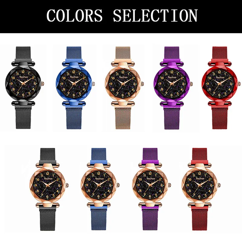 Роскошные женские часы розовое золото звездное небо кварцевые для женщин