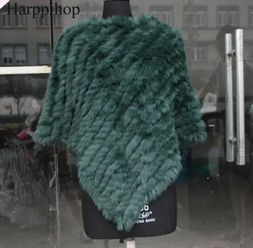 Женский вязаный пончо из натурального кроличьего меха треугольная накидка