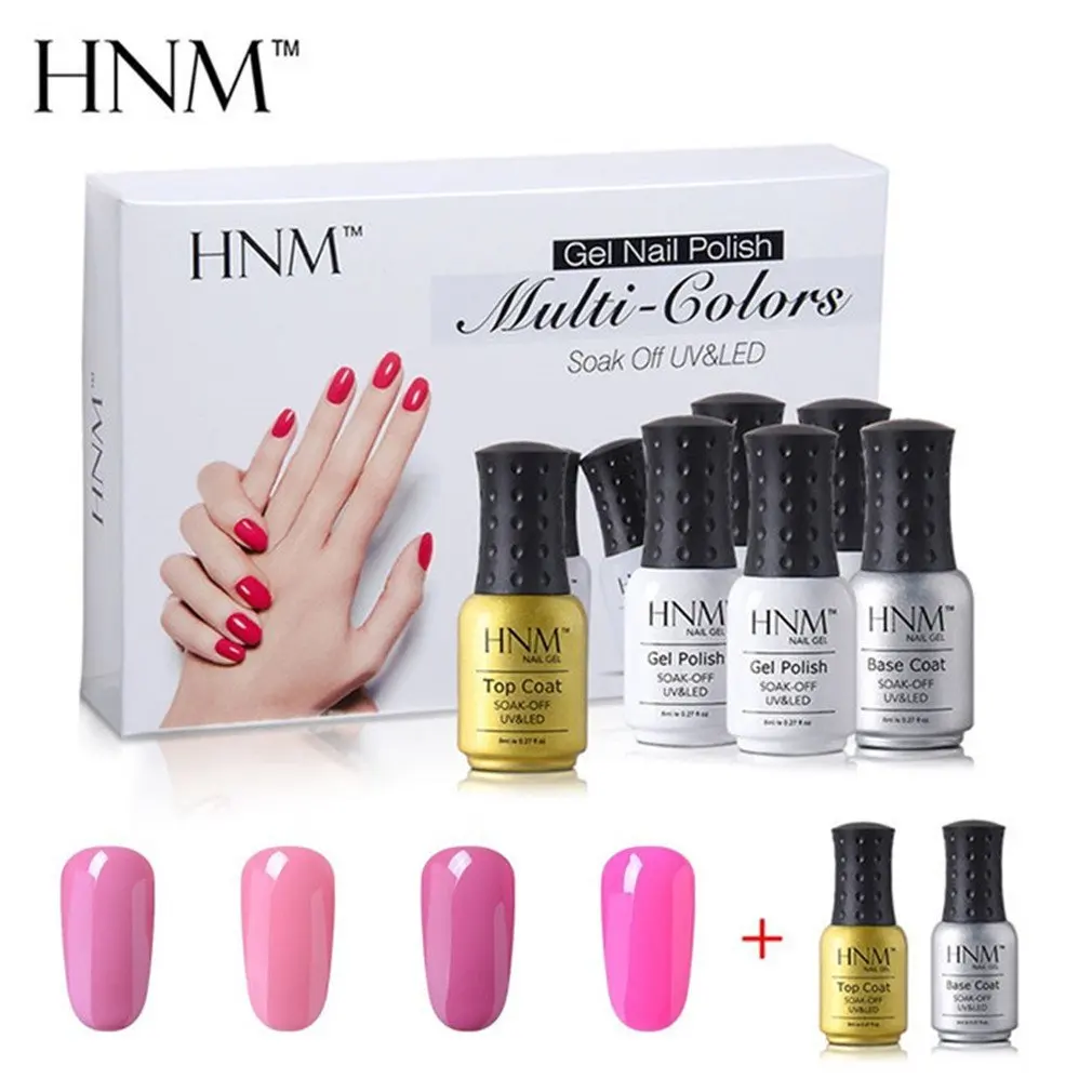 pink set 003 HNM 8 мл 4 шт. Чистый Цвет гель для ногтей 1 шт. Базовый Топ Подарочная коробка набор маникюрных инструментов для ногтей Полупостоянный гель лак для ногтей набор - Цвет: pink set 003