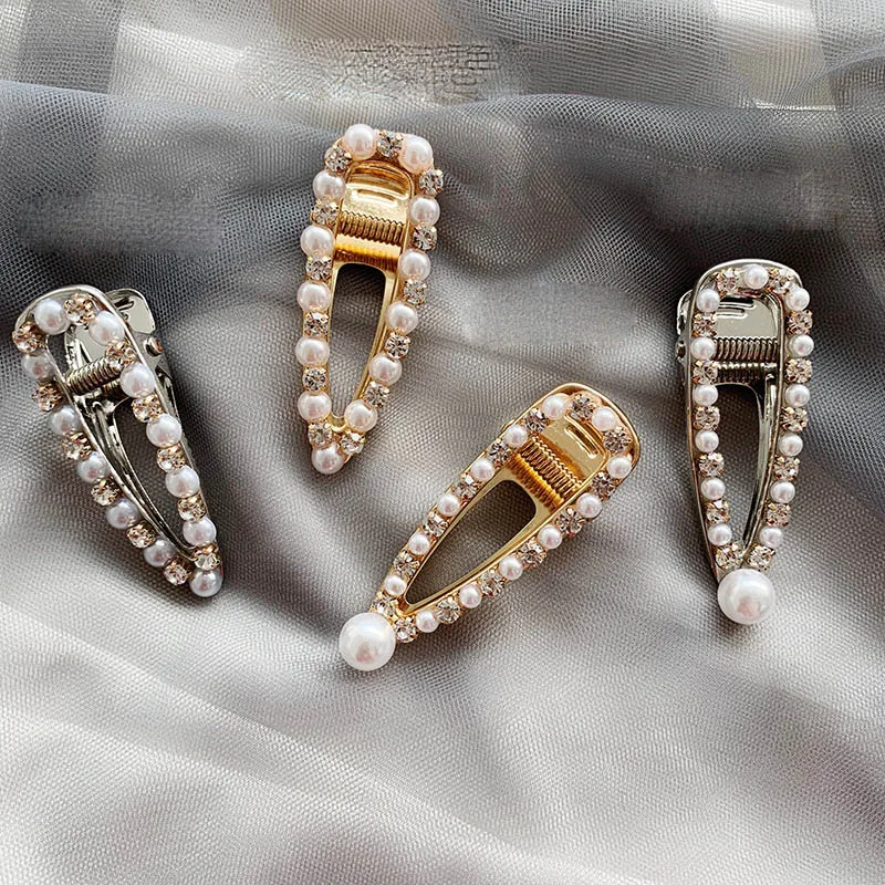

2019 Fashion Pearl Hairpins Barrettes Hair BB Clip Clamp Jewelry Crystal Rhinestone Girl Women Hair Accessories Hairgrips D2635