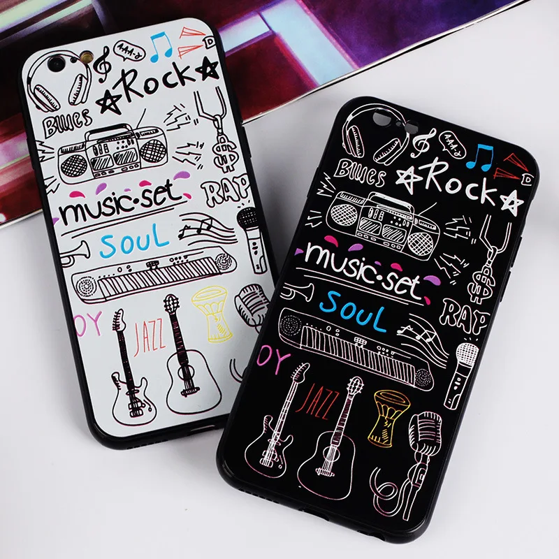 

Music Graffiti Phone Case For iPhone X 8 7 6 6s Plus Coque Fashion guitar TPU Back Cover For iPhone 6 6s 7 8 Plus Case Fundas