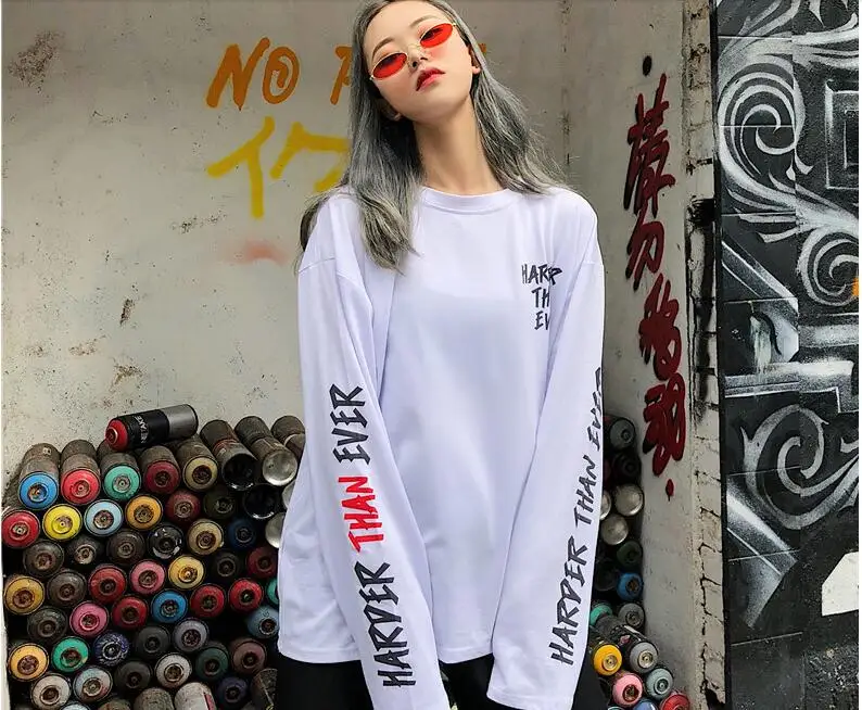 YouGeMan Футболка женская одежда весна корейский Ulzzang Harajuku уличная футболка с длинным рукавом Женская Повседневная Хип-Хоп Футболка Топ