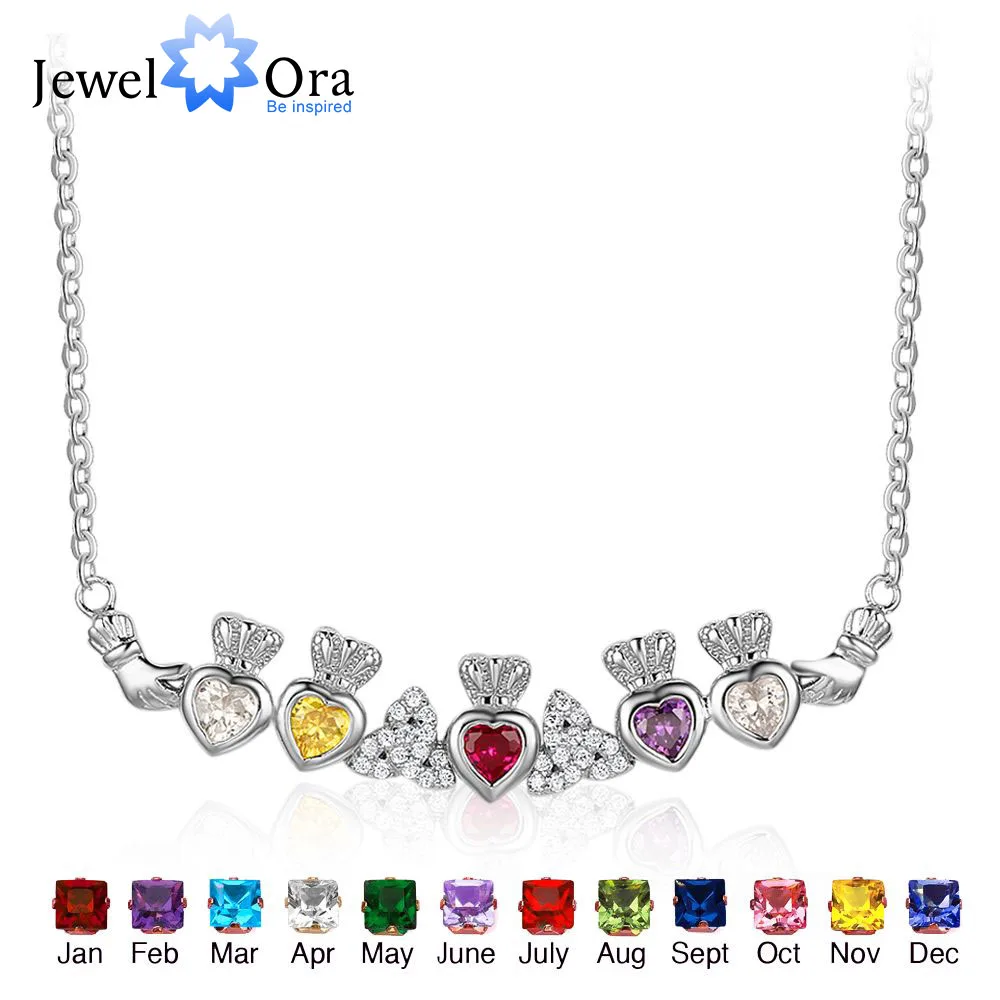 Ожерелье и подвески Claddagh из серебра 925 пробы с 5 сердечками ожерелье камнями на
