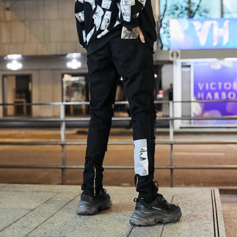 Мужские Узкие рваные джинсы 2018 винтажный велосипедист бегун потертые мешковатые