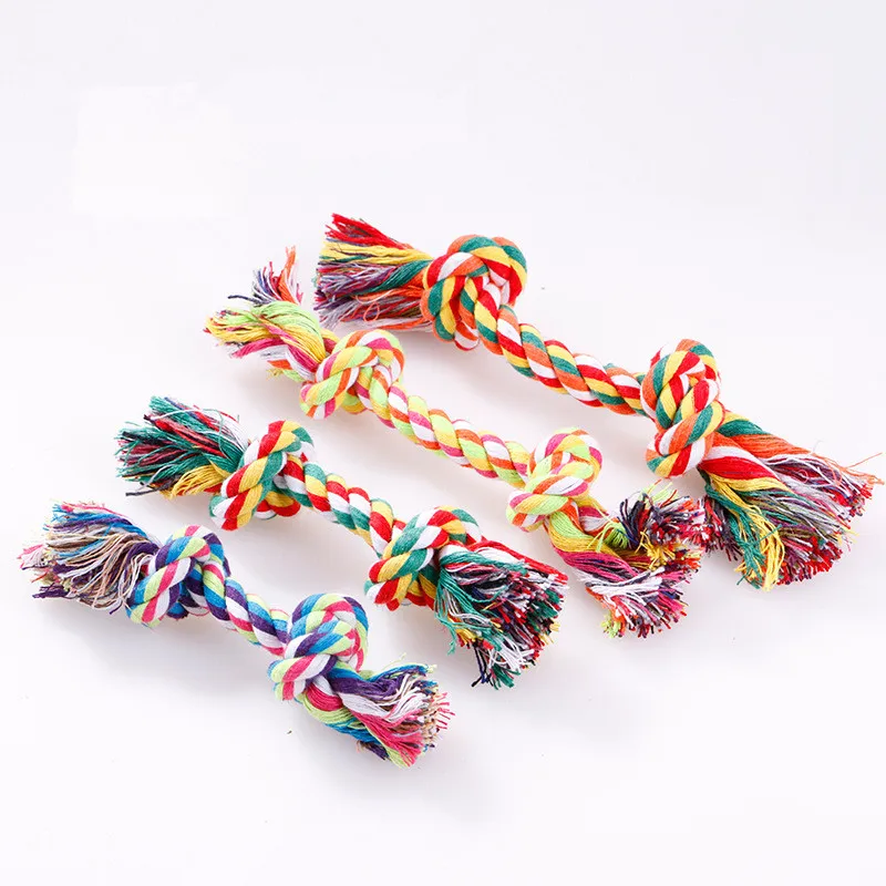 1PC Radom Color Petshop 1 шт. игрушки для собак двойной узел из хлопчатобумажной веревки плетеная игрушка для чистки зубов в форме кости интерактивные игрушки для собак для щенка котенка - Цвет: 1PC Radom Color