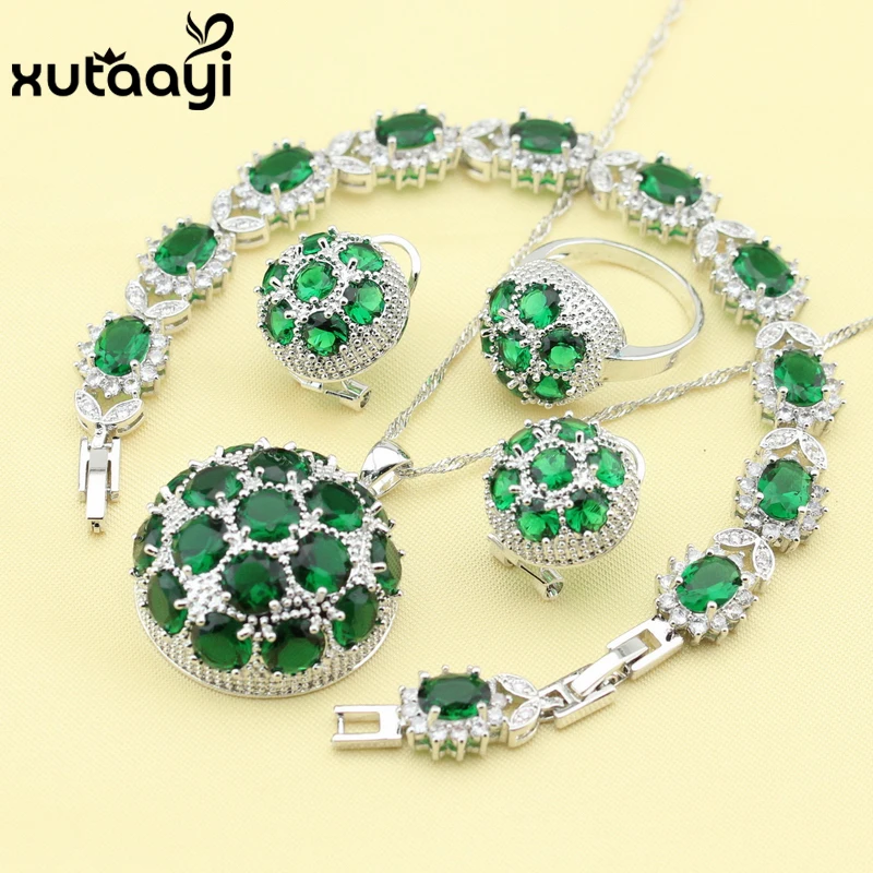 Женское кольцо Ювелирное Украшение с накладкой зеленым изумрудом|earrings bracelet|necklace