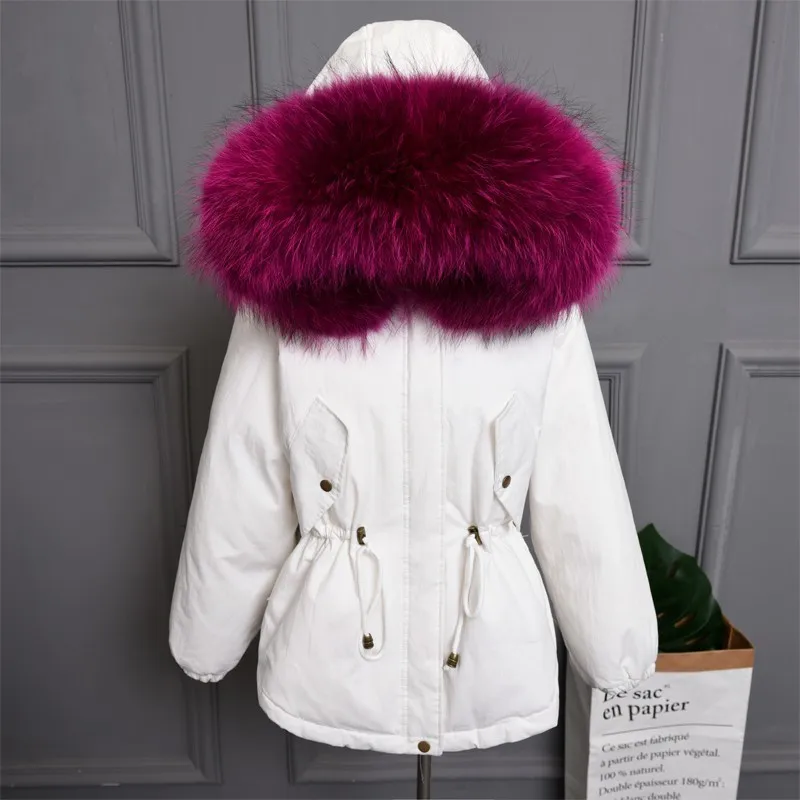 white rose Red Plus size Natural Fur White Duck Down Winter Coat women's jacket with hood Thicken Warm women's down Parka chaqueta mujer YRE05 - Цвет: white rose Red