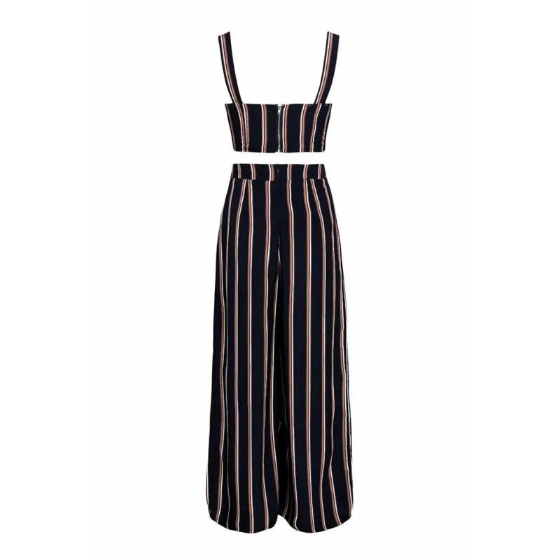 

Chiffon Stripes Print Tops+ Loose Wide Leg Pants Outfits Women Summer Sets