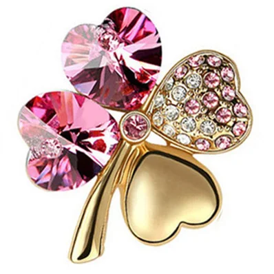 gold pink Женский подарок на день, завод,, австрийский кристалл, четыре листа клевера, брошь, Женские аксессуары, модные ювелирные изделия 9554 - Окраска металла: gold pink
