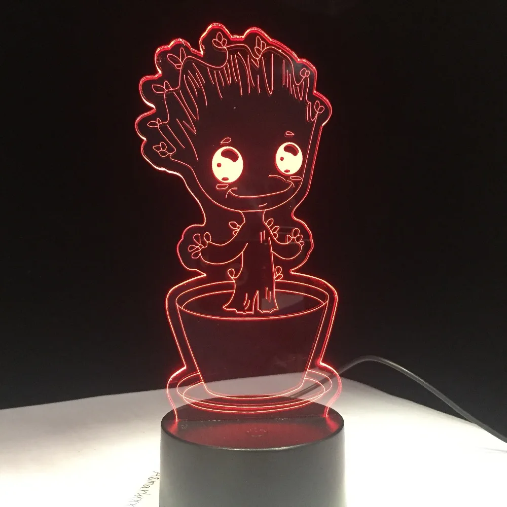 Baby Groot фильм герой сенсорный контроль ночной Светильник СВЕТОДИОДНЫЙ стерео акриловая панель украшение стола 7 цветов Изменение лампа для спальни