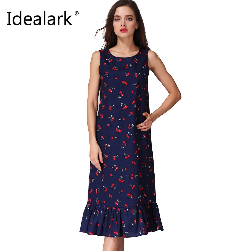 Idealark 100% хлопок Новый 2017 Лето весна Для женщин длинное платье без рукавов