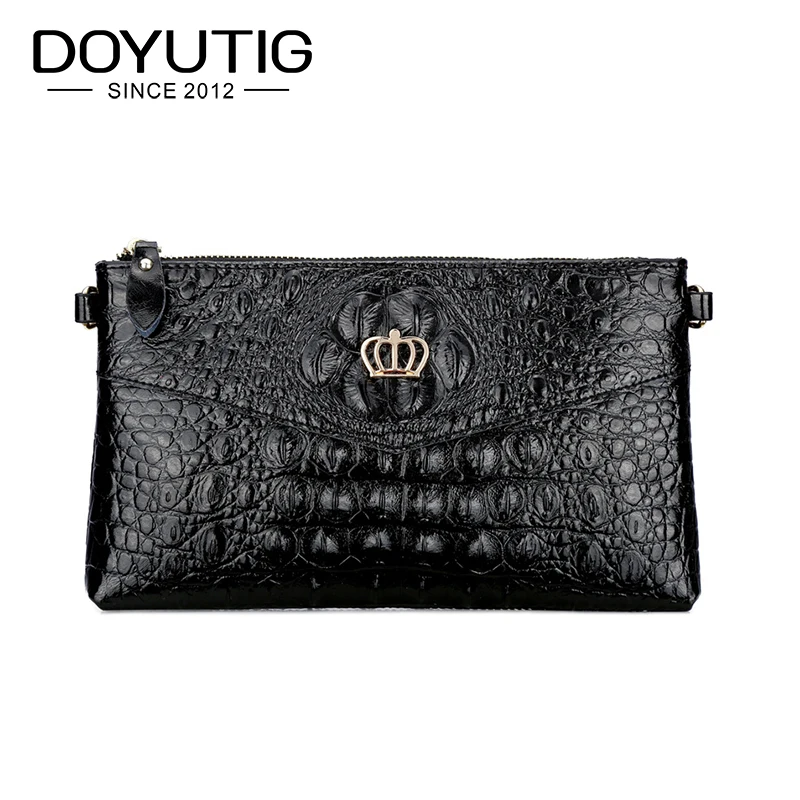 

DOYUTIG Women Evening Clutch Bag Black Crocodile Pattern Female Genuine Leather Shoulder Bags Crossbody Purses & Handbags A211