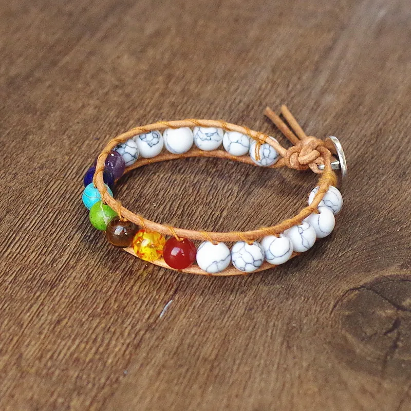 Браслет из 7 Чакры и бусин натурального камня браслет для йоги кожаный в виде