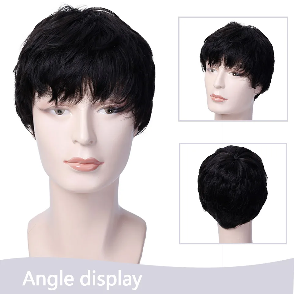 

Allaosify Men Wigs Short Straight Hair 3 Colors Natural Synthetic Hair Pixie Cut Wigs Heat Resistant Cosplay Wigs