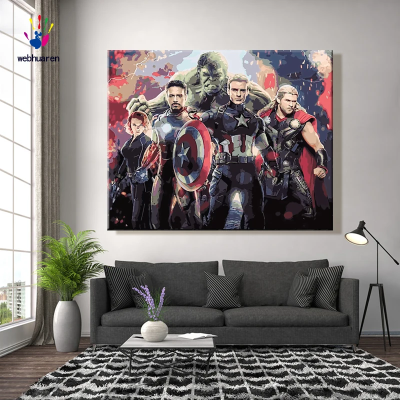 Diy краски по номерам картина с наборами Мстители Капитан Америка Халк Черная