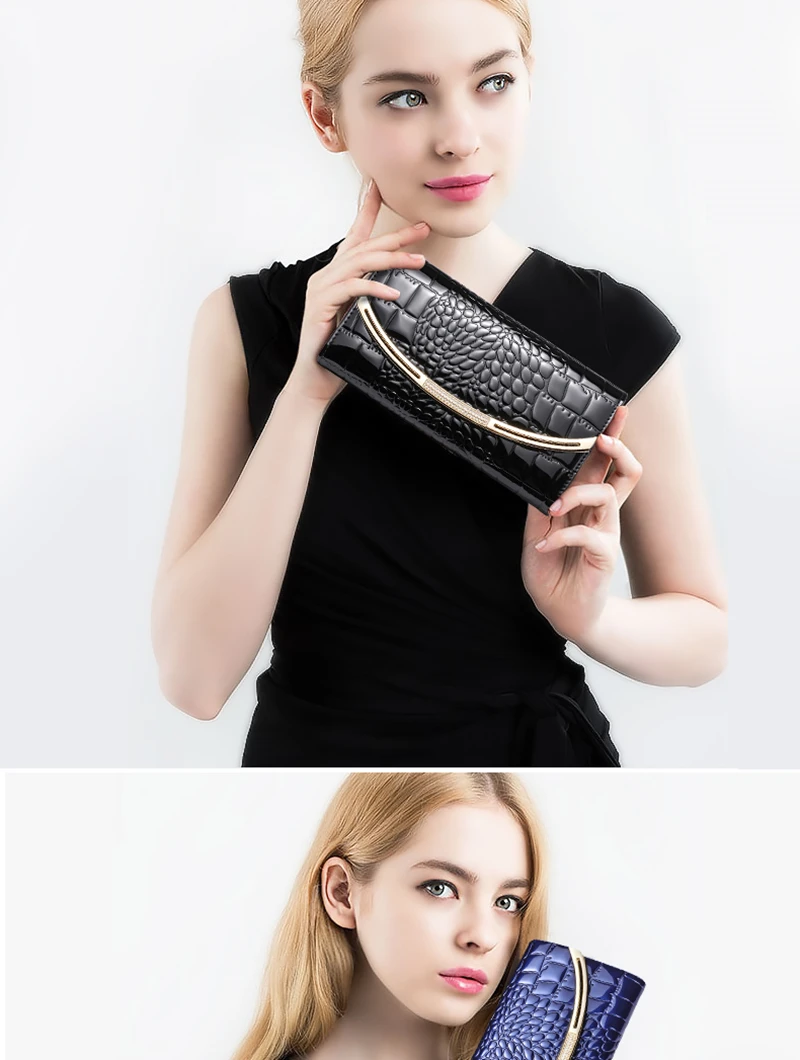 Qiwang Fashion Luxury Purses And Handbags For Women Wallets Cow Split Leather Long Purses Female Wallets Clutch Bag Crocodile