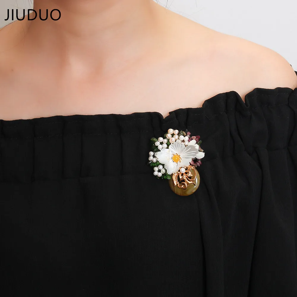 JIUDUO броши с натуральным жемчугом и цветком для женщин 2017 модные из природного