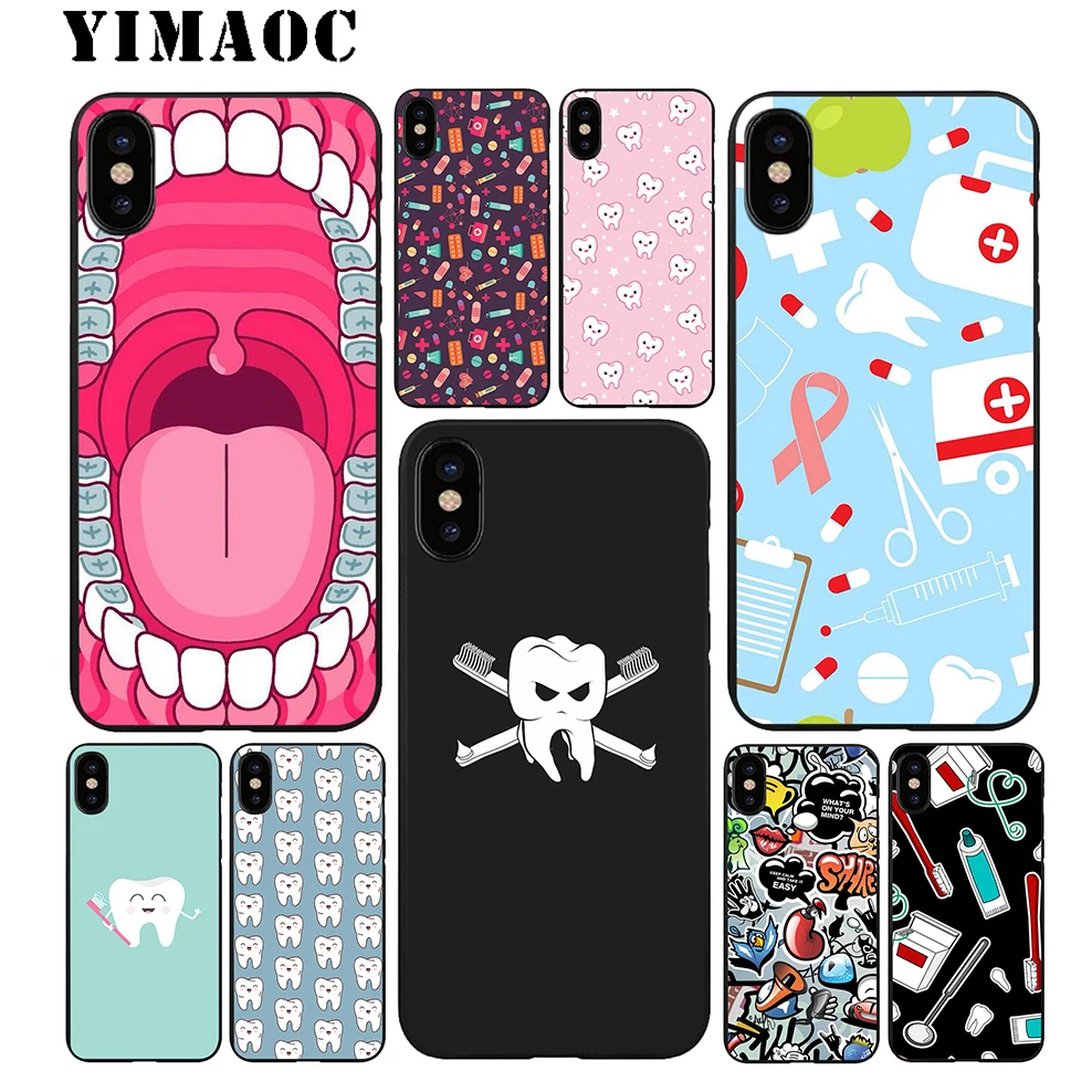 YIMAOC стоматологический милый зуб Мягкий ТПУ Черный силиконовый чехол для iPhone X или