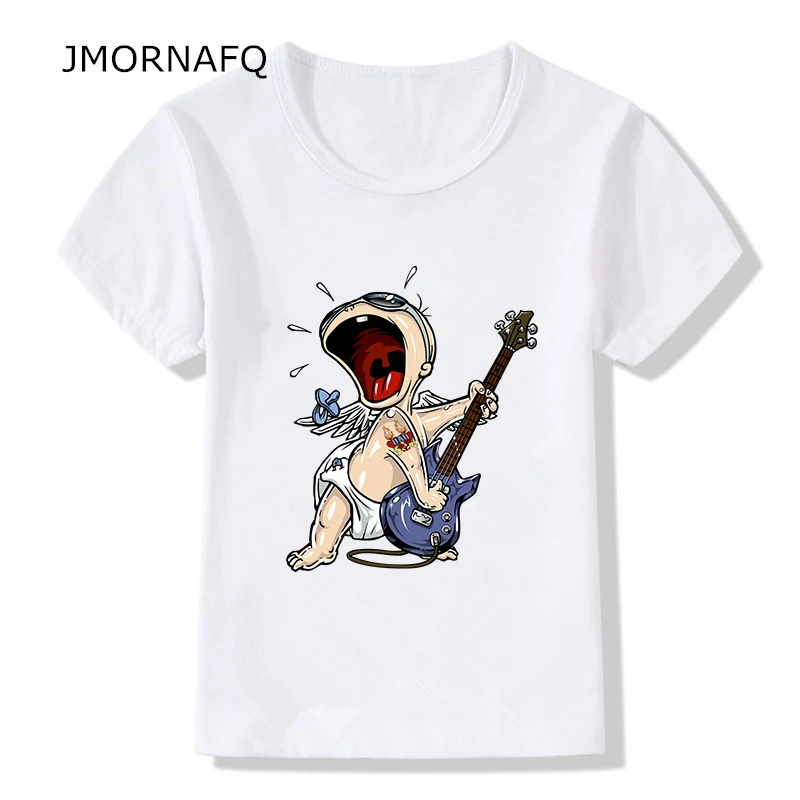 2018 каваи мальчики девочки рок футболка Забавный Милый ребенок играть на гитаре с