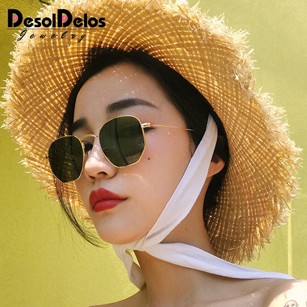 

New Arrival Polygon Clear Square Sunglasses Women Fashion Brand Design Lady Vintage Metal Small Frame Plain Sun Glasses UV400