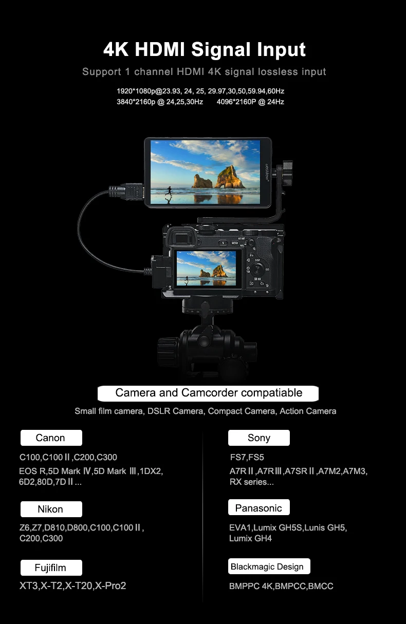 DesView S5 5 дюймов 4K HD 1080P видео камера монитор с L пластиной Поддержка HDMI 360 Вращение 1920*1080 на камера монитор для DSLR