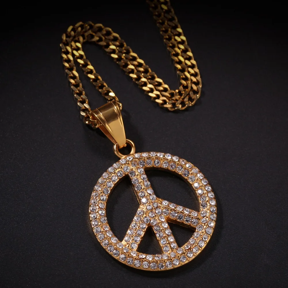 Ожерелье Стразы в стиле хип-хоп украшенное сверкающими кристаллами золотого