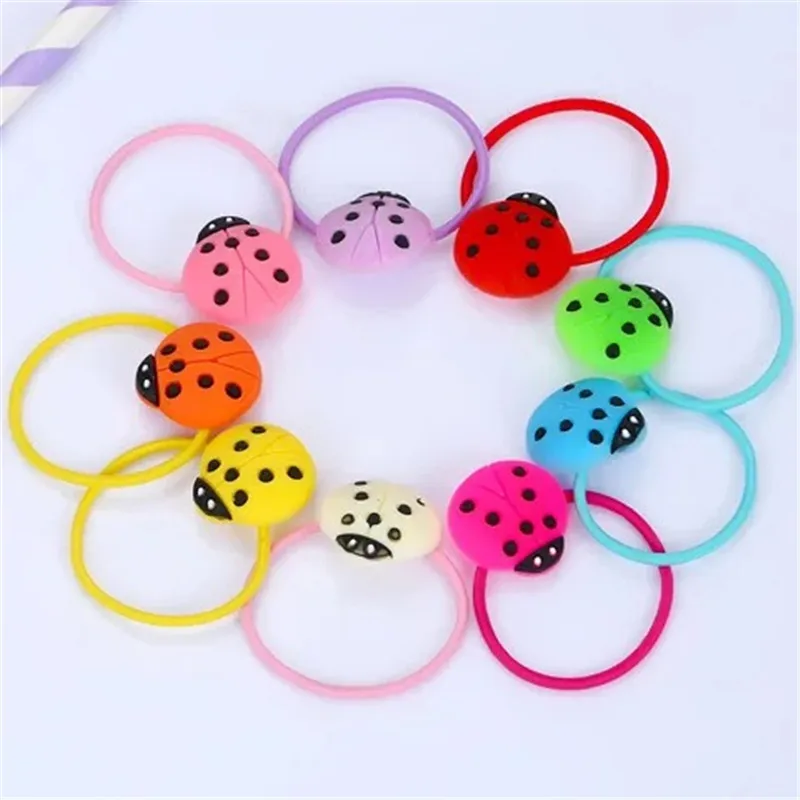 Ladybird-hair ropes AKWZMLY, 10 шт., милые шпильки с цветком, вишня, божья коровка, аксессуары для волос, детский головной убор, акриловые резинки для волос ручной работы, заколки для BB девочек - Цвет: Ladybird-hair ropes