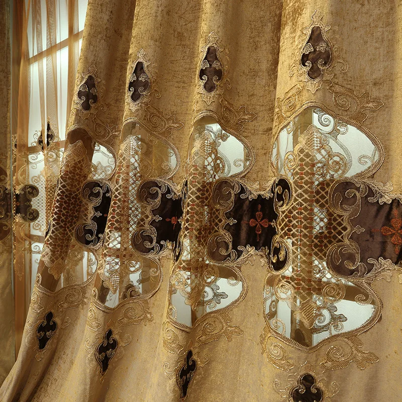 European luxury chenille hollowed embroidered floral coffee window curtain sheer for living room bedroom villa 1pcs price | Дом и сад