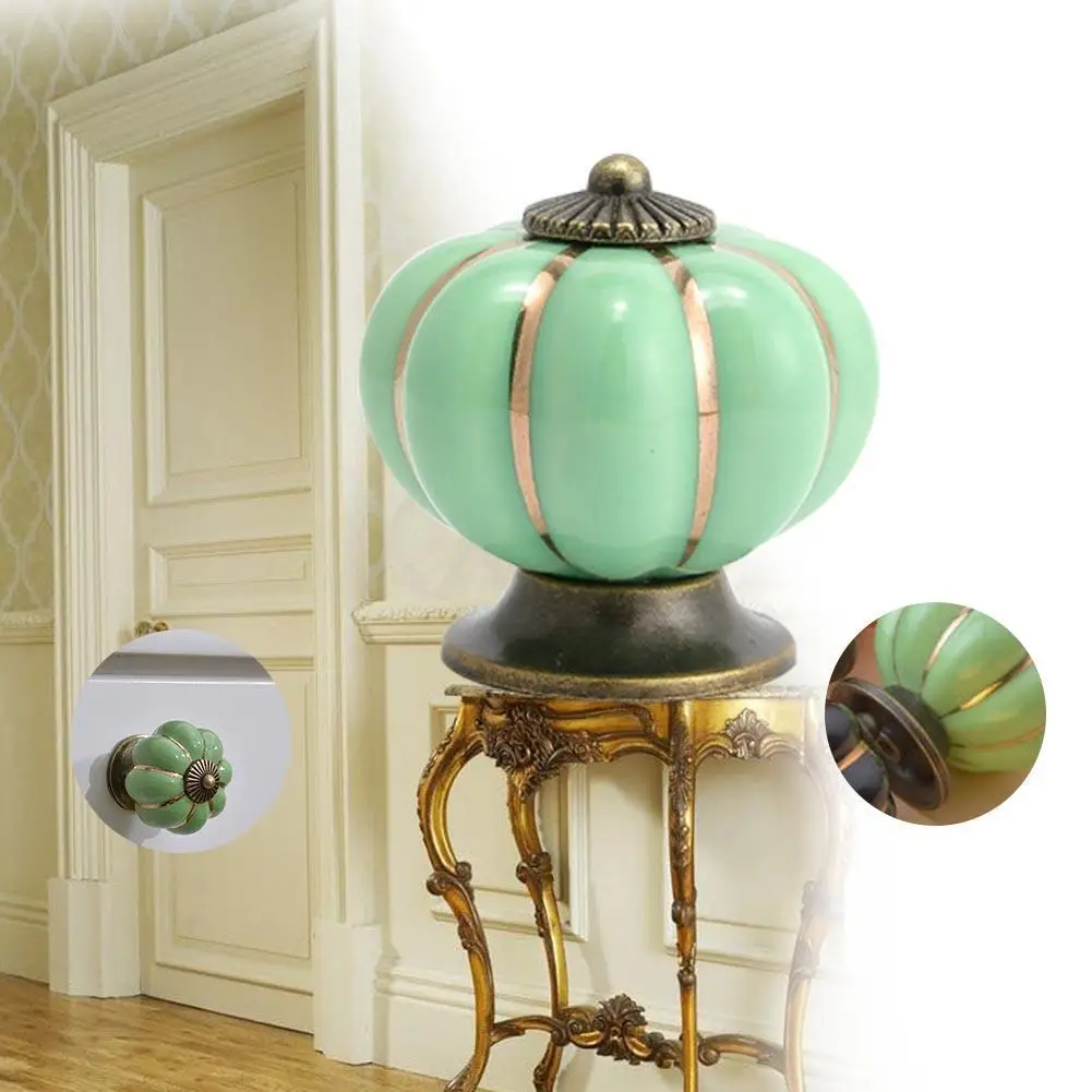 2017 Тыква дверные ручки керамические зеленый винтажный шкаф ящик комод кухня