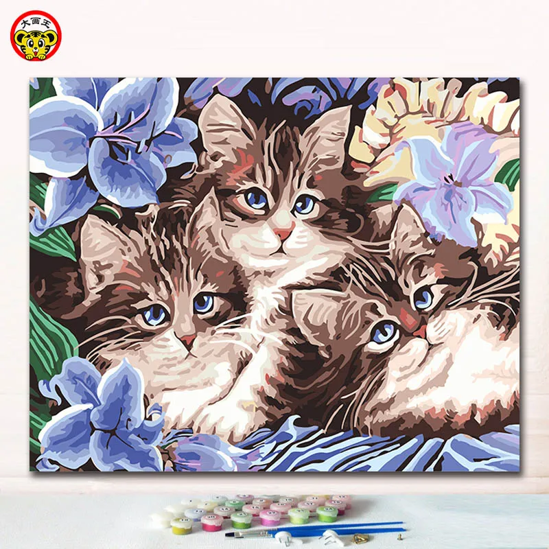 Три котенка с принтом животными раскрашивания картины по номерам животные для