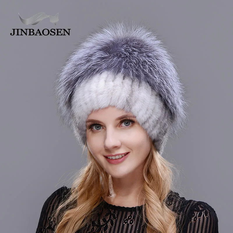 Женская шапка из меха лисы JINBAOSEN зимняя натурального норки для путешествий и