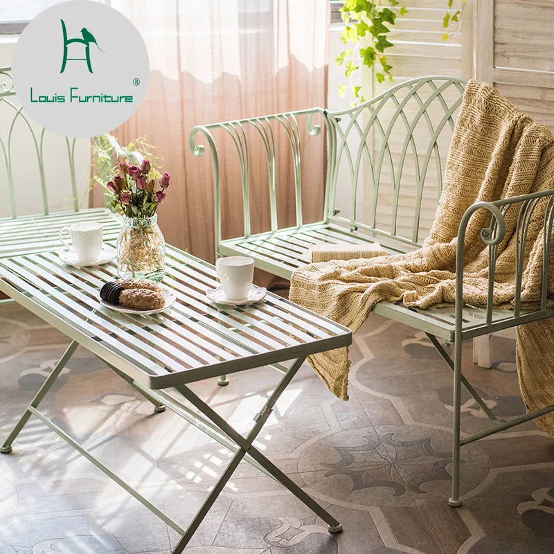 

Louis Fashion Garden Chairs Afternoon Tea Iron Art Decoration Furniture Double Chair Foldable Tea Outdoor Courtyard