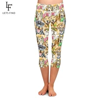 letsfind summer fashion women capri leggings 3d cute dogs print high waist plus size fitness leggings mid calf pants